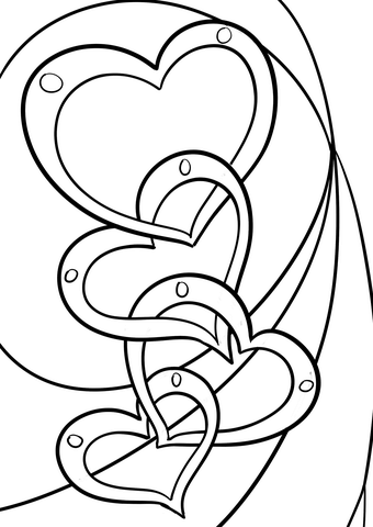 Linked Hearts Coloring Page